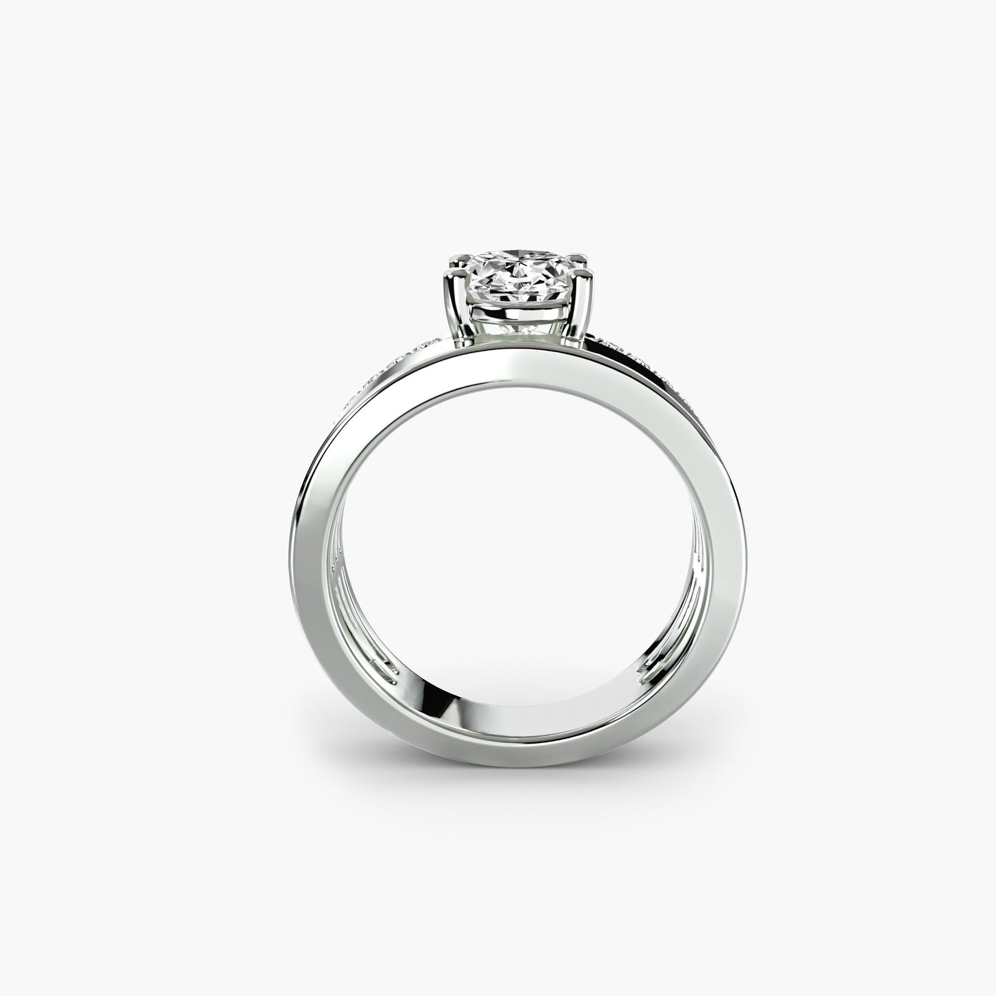 Wide Band Solitaire with Pavé Band